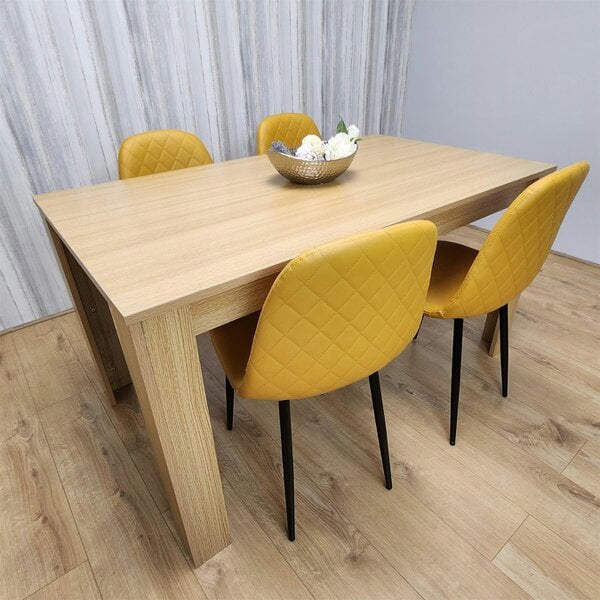 Kosy Koala Dining Table and 4 Chairs Oak Effect Table with 4 Mustard Gem Patterned Chairs