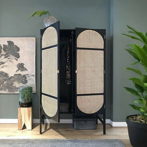 Tandy Black Rattan Wardrobe-Weilai Concept-Weilai Concept
