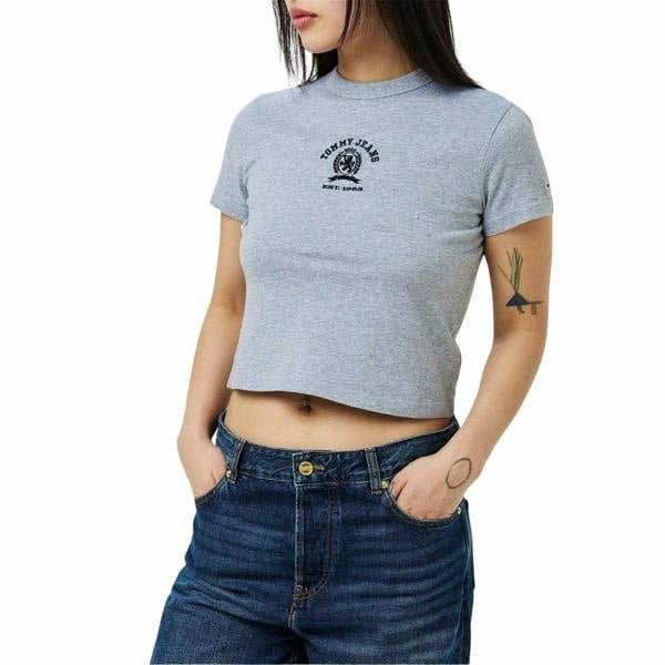 Tommy Jeans Womens/Ladies Varsity Logo Regular Crop Top - Grey Heather - 