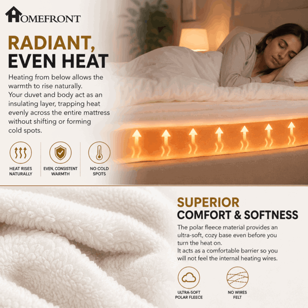 Homefront Double Electric Luxury Fleece Blanket With 9 Heat Settings and Timer Digital Control