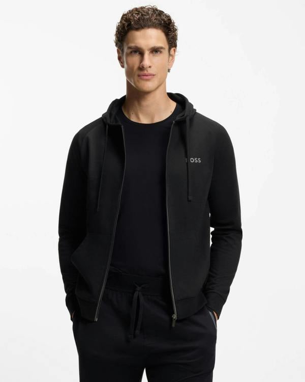 BOSS Orange Mens Authentic Zip Up Loungewear Hoodie 50545573 - Black 004