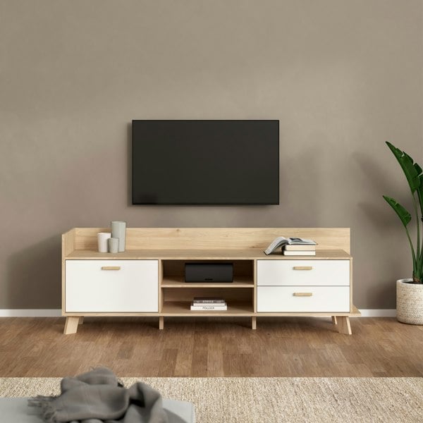 Furniture To Go Ikast TV-unit with 1 Door + 2 Drawers in Jackson Hickory and White