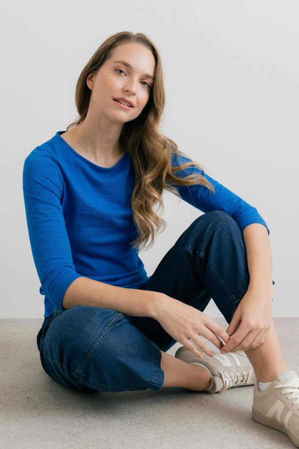 Lily & Me Monica Organic Cotton Jersey Top Silver Cobalt