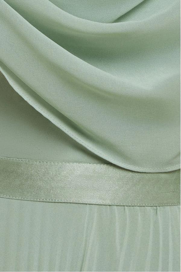 Cowl Neck One Shoulder A Line Chiffon Maxi Dress - Sage Green DR4506