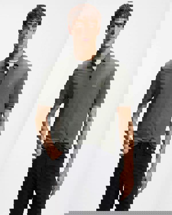 BOSS Orange Passerzip Mens Zip Placket Polo Shirt - Open Grey 076