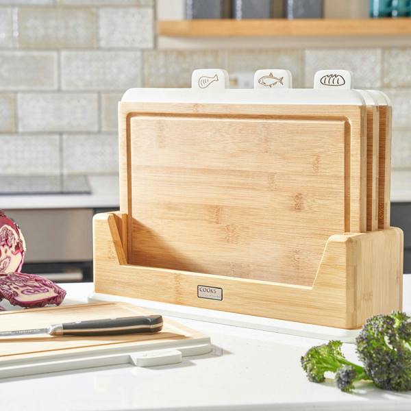 Cooks Professional 4 Piece Bamboo Index Chopping Board Set | White Tabs