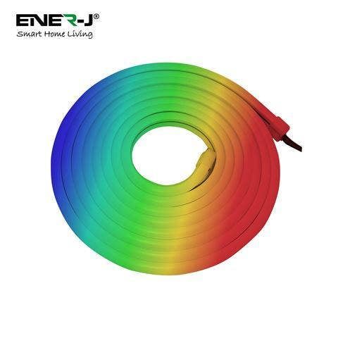 ENER-J 3M Smart WiFi RGB LED Neon Strip Light, IP65 Flexible Colour-Changing, Alexa/Google Control, 12V 30W, Memory Function