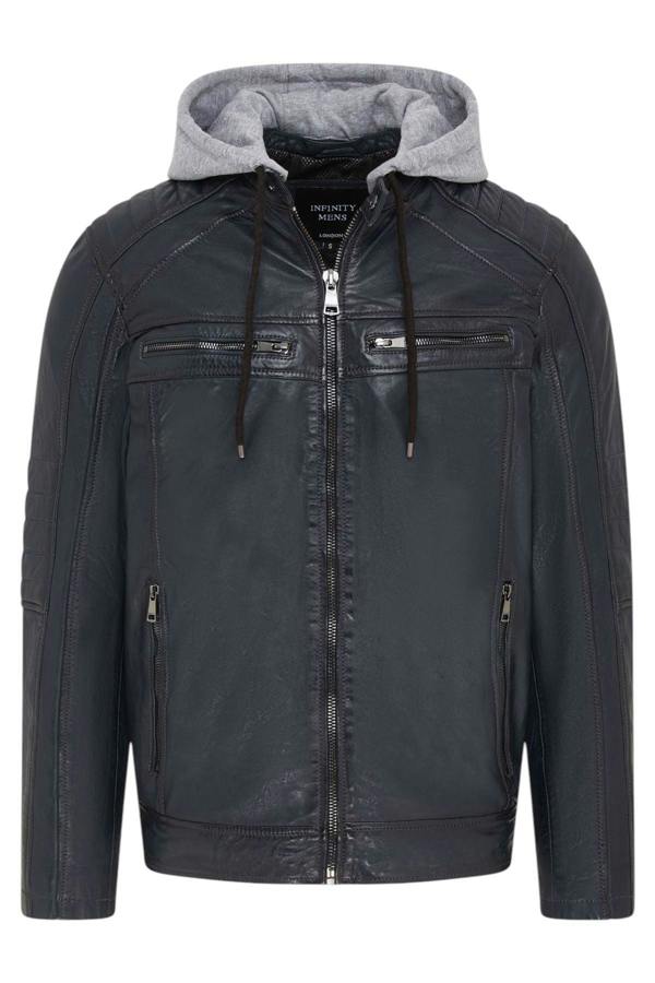 Infinity Leather Men's Hooded Biker Lamb Leather Jacket - Burten