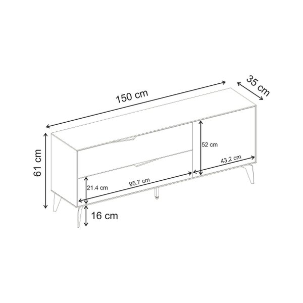 Decortie Jaden TV Unit for TVs up to 60in 2 Drawers and Door 150 x 35 x 61 cm