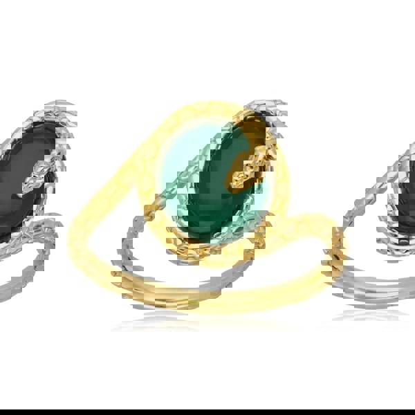 253R644801925 ECFEW™ Dyed Green Chalcedony Winding Snake Ring In Yellow Gold Plated Silver 2