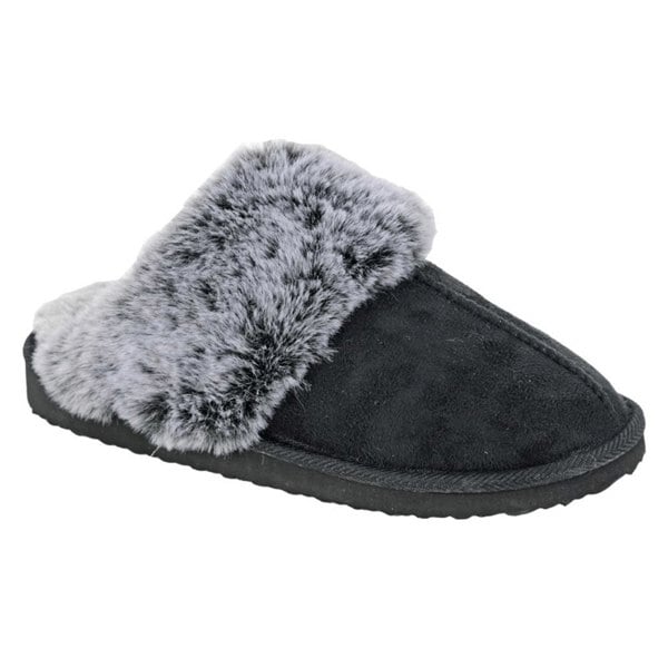 Womens Black Cuff Mule Slipper - Daley Footwear