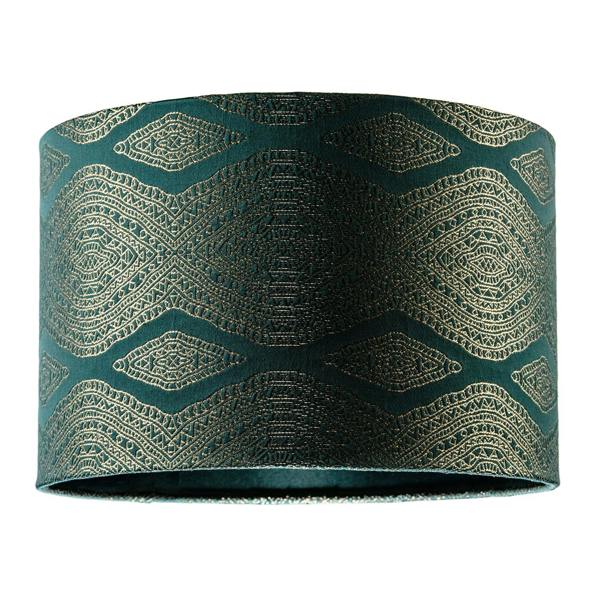 Sophisticated Forest Green Lamp Shade with Intricate Geometric Pattern Image 1