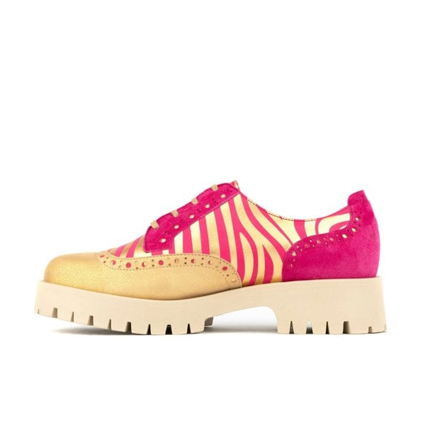 Embassy London Artisan - Pink & Gold Stripes - Women's leather lace-up shoe with brogue detailing