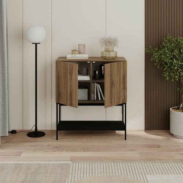 Decortie Amira 80cm Modern Console Table, Small Sideboard with Metal Legs & Push-to-Open Doors