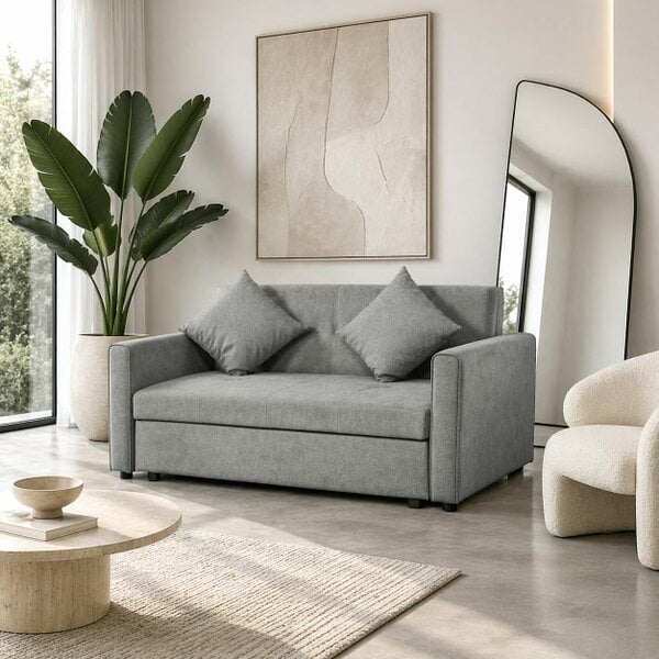 Wyld Haus Lane Mili Snow Flannel Grey 2 Seater Sofa Bed With Built In Storage