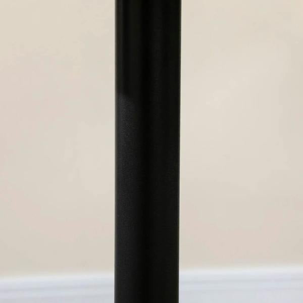Matte black table leg, cylindrical shape, extending from tabletop to round base