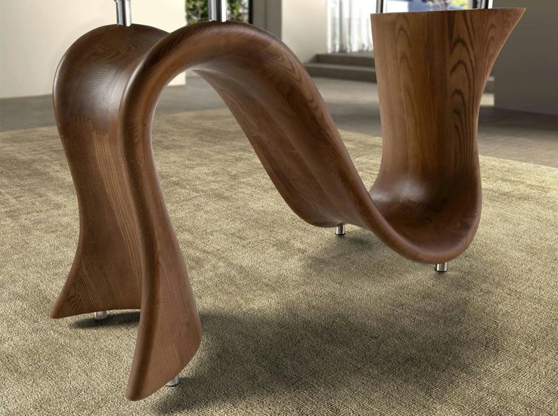Angel Cerdá Barrel-shaped oval dining table in tempered glass and walnut 1197