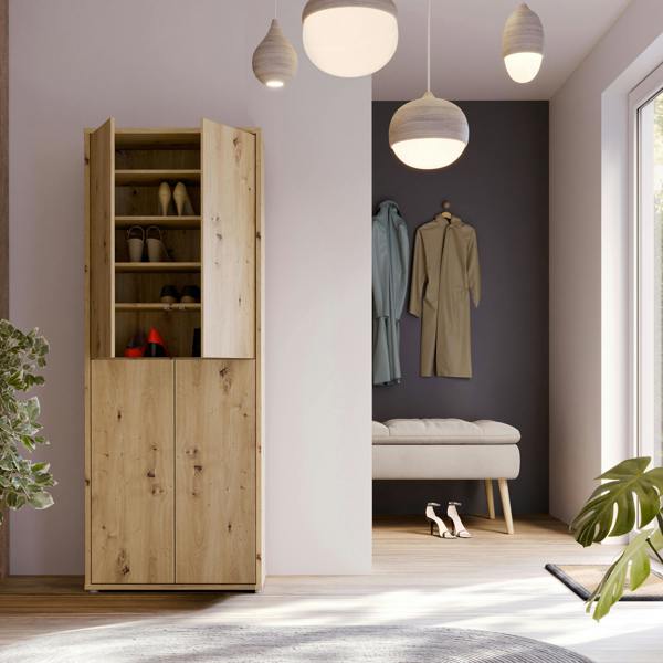 Furniture To Go Alice Springs Shoe Cabinet with 4 Doors Push-to-Open in Artisan Oak