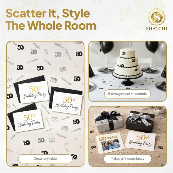 50th Birthday Black and Silver Metallic Confetti Pack for Party Tables and Decorations image 8