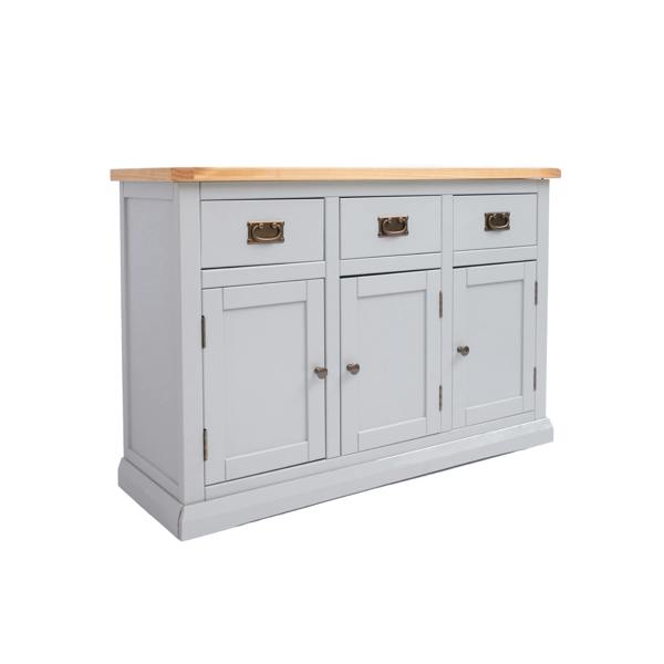 Cabinet Bits Loreo Light Grey 3 Drawer 3 Door Sideboard Brass Drop Handle
