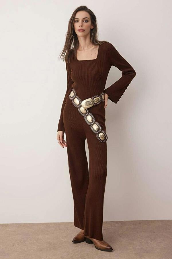 WOVCOR 2-Piece Square Neck Body-Hugging Knit Top and Bottom Set