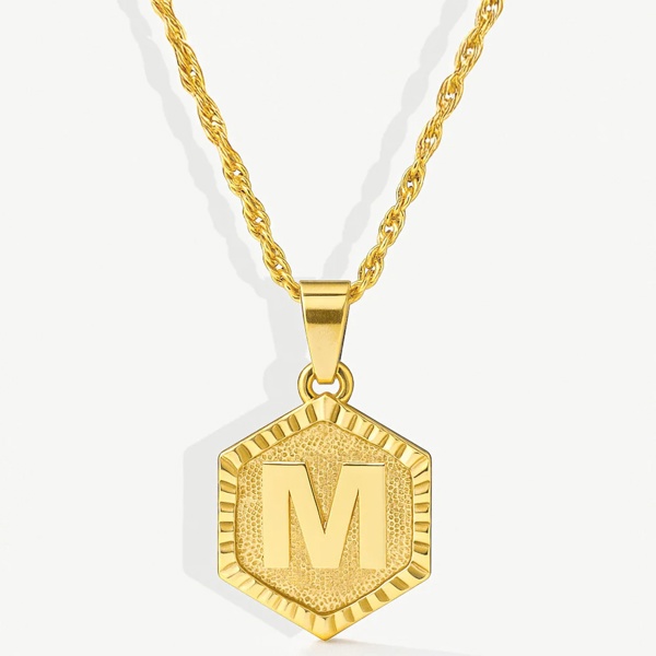 MUCHV Initial Coin Necklace With Singapore Chain