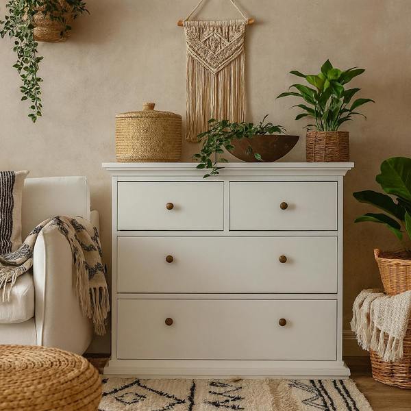 Wyld Haus Osaka Farmhouse White Wooden Chest of 4 Drawers