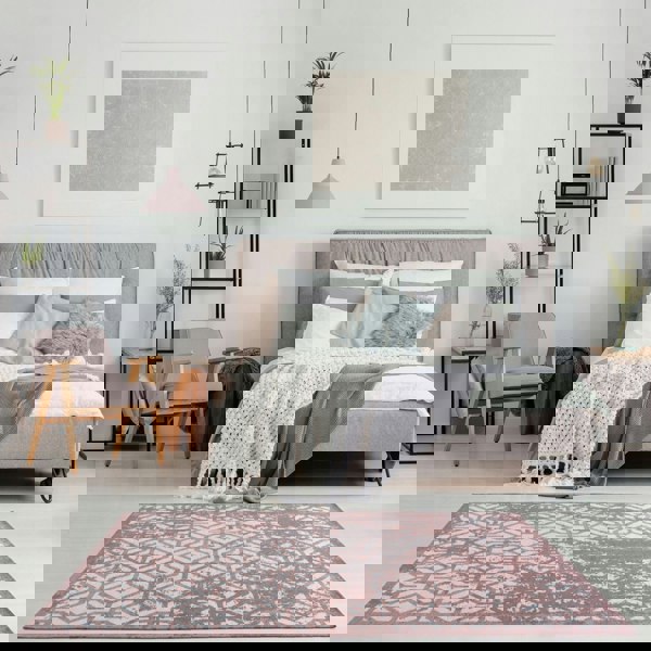 Machine Washable Flatweave Rug Geometric in Pink