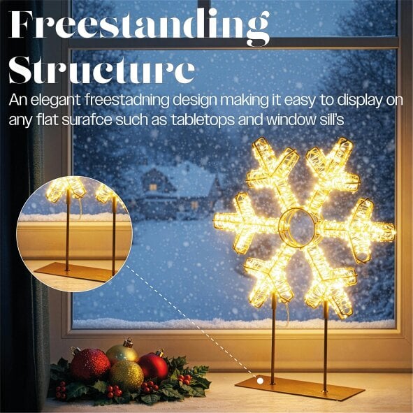Scotts of Stow Xmas Haus  Warm White LED Champagne Gold Metal Snowflake Indoor Decoration Timer