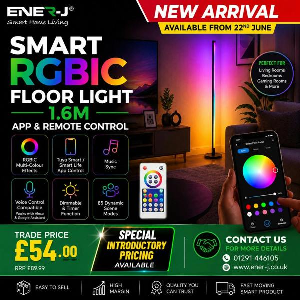 Ener-J Smart RGBIC Floor Light APP Control 1.6M LED Corner Lamp with Remote & Music Sync