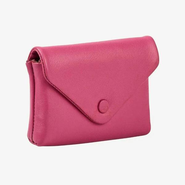Pink ladies leather envelope coin wallet with secure zip pocket