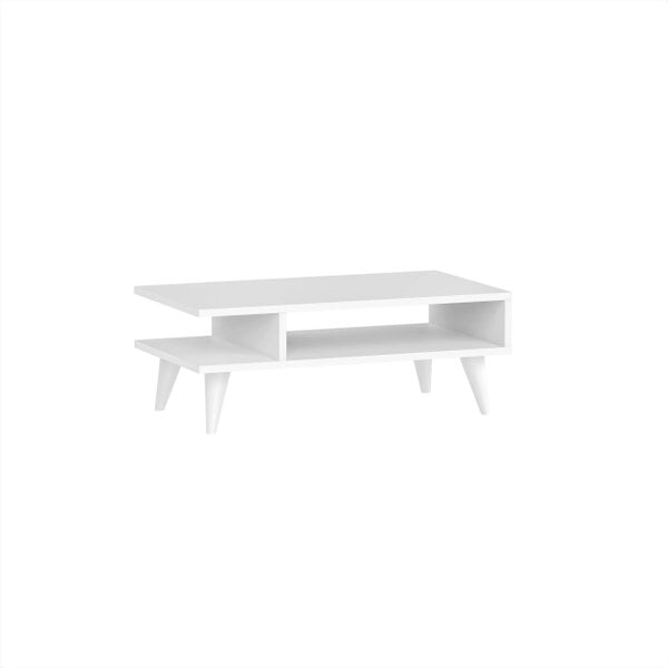 Decortie Titus Modern Coffee Table 80cm Open Storage Shelf White Living Room Centre Table