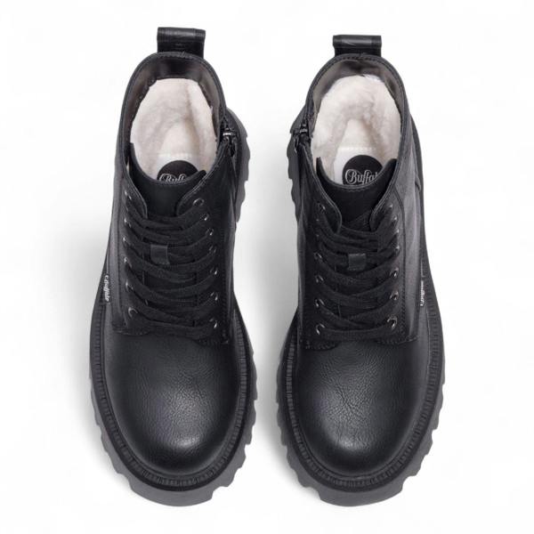 Buffalo Womens Black Chunky Platform Warm High Ankle Combat Boots - ASPEN-LACE-UP