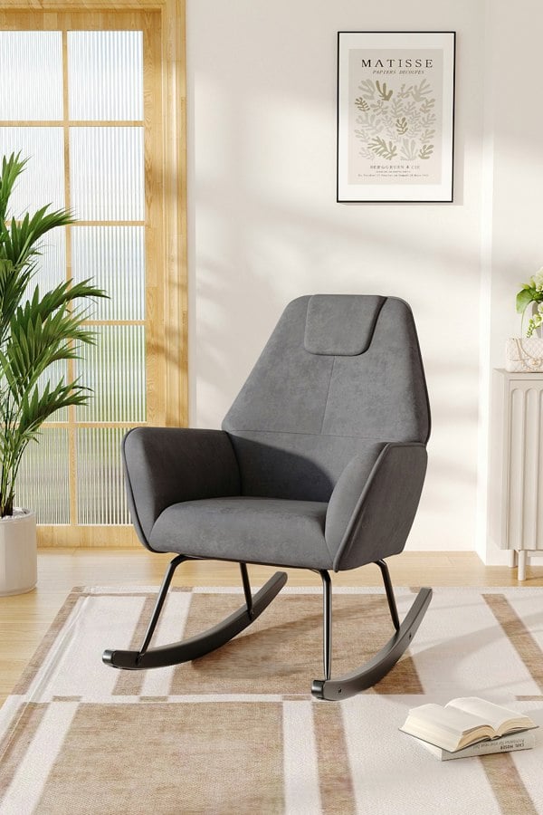 Living and Home Comfy Grey Nursery Rocking Chair
