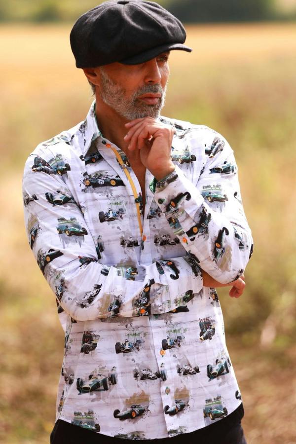 VINTAGE F1 LEGEND PRINT SHIRT (NO.25) – Premium Men's Patterned Shirt by Claudio Lugli | Bold Design, Tailored Fit, Best Printed Shirts