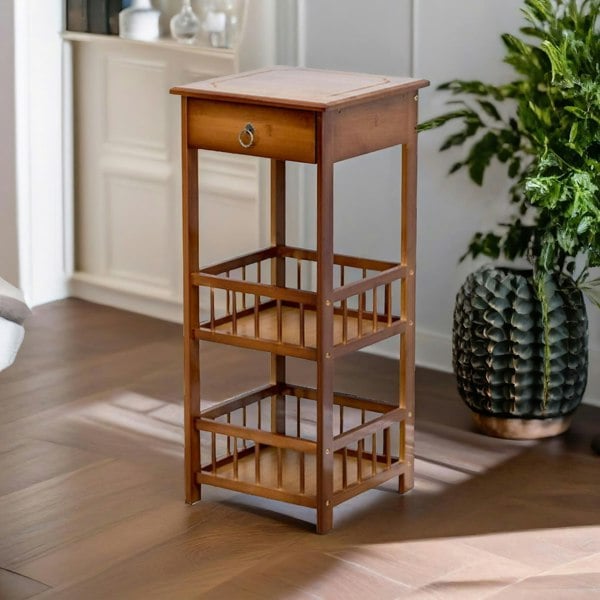 Rafaelo Mobilia 3 Tier Bamboo Tall Side Table With Drawer