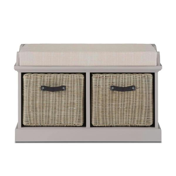 Statement Furniture Tetbury Bench with 2 Brown Storage Baskets and Cushion Seat