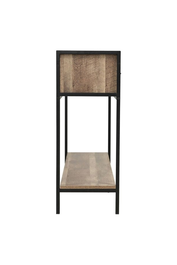 Living and Home Rustic Brown Metal Frame Console Table with 2 Drawer and Shelf