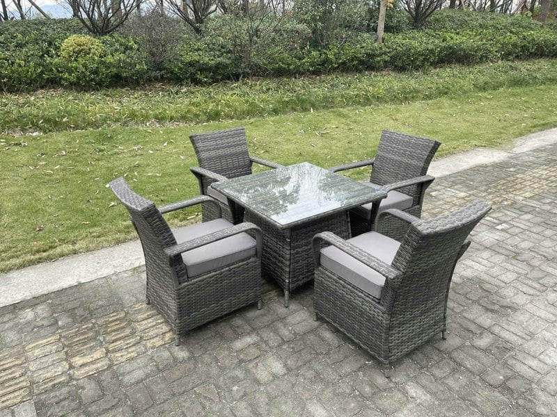 Fimous Rattan Garden Furniture Dining Set Table And Chairs PE Wicker Patio Outdoor 4 Chairs Plus Square Table