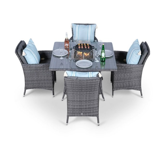 Giardino Savannah Fire Pit 4 Seater Square Rattan Dining Set