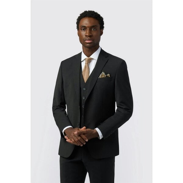 Alexandre Silver Alexandre Tailored Fit Black Wool Blend Stretch Jacket