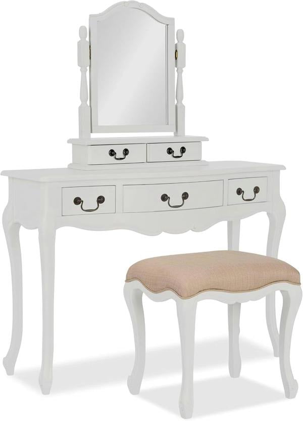 Statement Furniture Juliette Dressing Table Set with Trinket Mirror. French Table Mirror with Storage and Stool