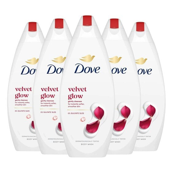 Dove Velvet Glow Body Wash 5 Pack, 0% Sulfate SLES Shower Gel, 225ml