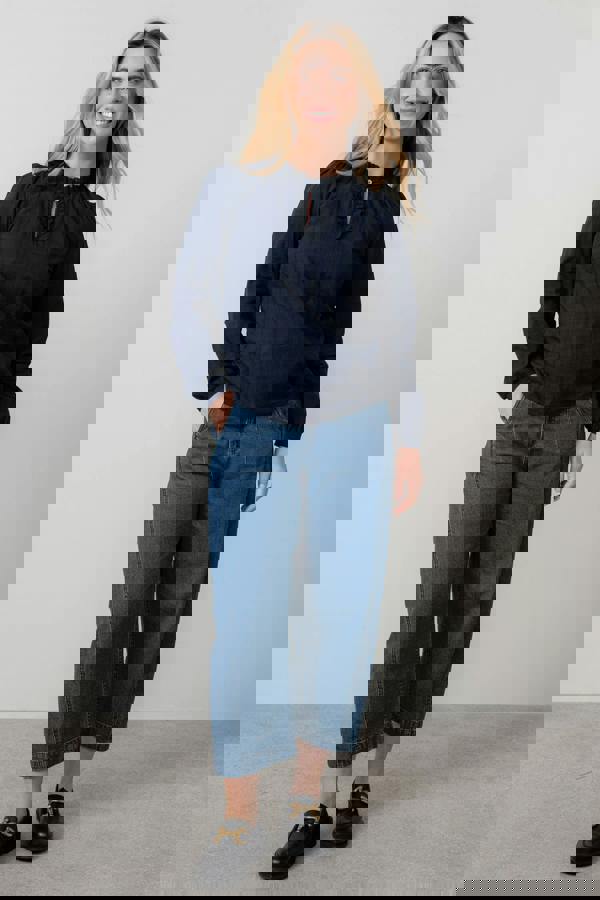 Lily & Me Emily Organic Cotton Check Keyhole Blouse Navy