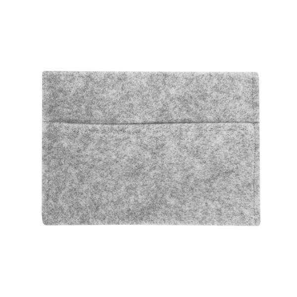 Silver grey storage pouch made from soft felt material, featuring a sleek rectangular shape and a smooth texture for easy organization