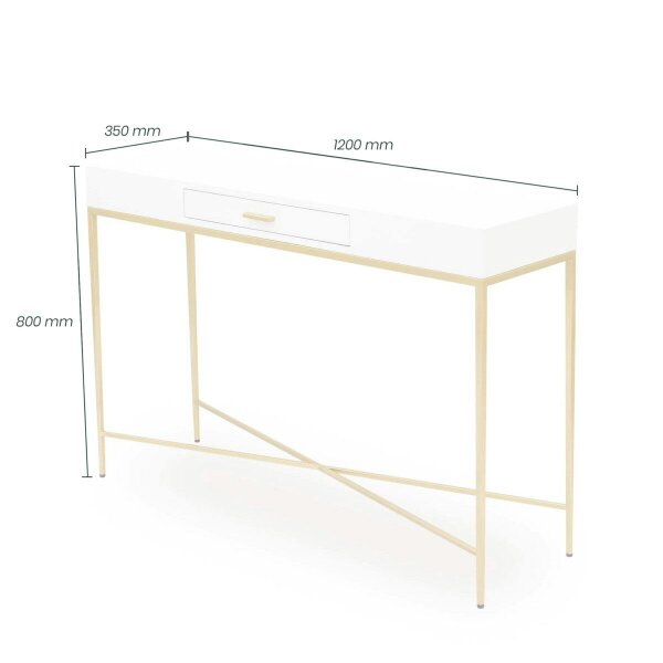 Wyld Haus Genoa White Gloss and Gold Console Table with Drawer
