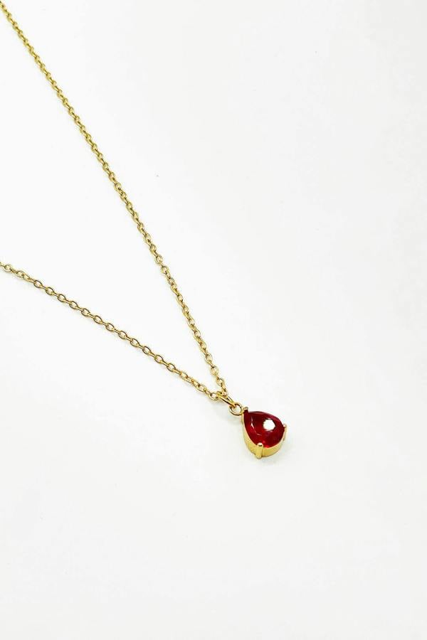 SVNX Rhinestone Teardrop Necklace & Earrings Set in Red - Gift Boxed