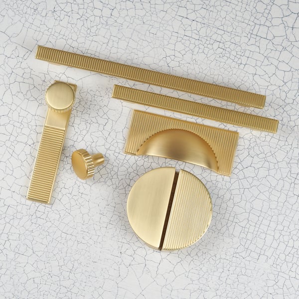 Handle & Home Brushed Brass Ribbed Detailing Handles and Coordinating Knobs