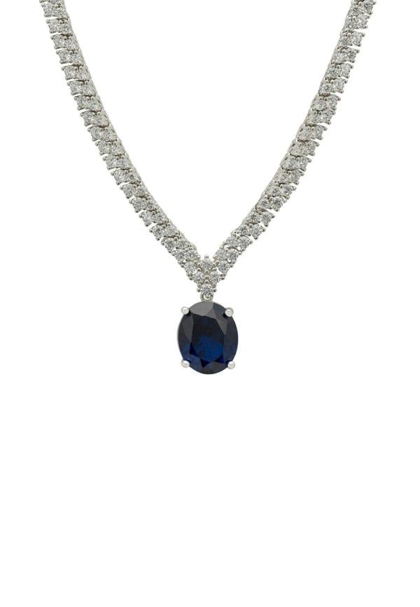 Garbo Oval Gemstone Tennis Necklace Sapphire Silver - LATELITA Necklaces