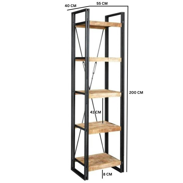 Wyld Haus Toivakka Industrial Reclaimed Wood and Metal Narrow Bookcase 5 Shelves
